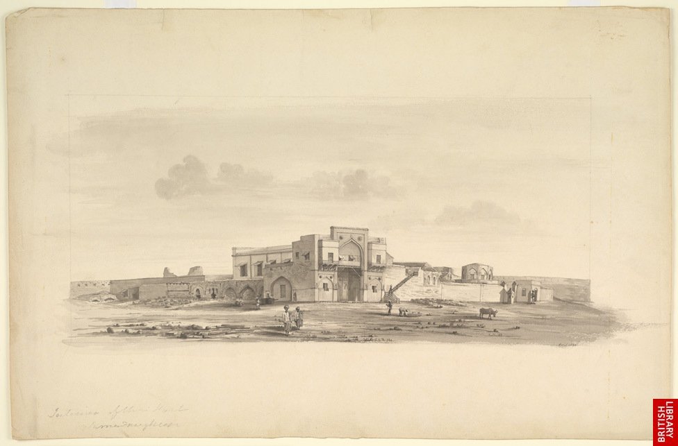 Interior of Ahmudnughur Fort April 1831 historic black and white illustration