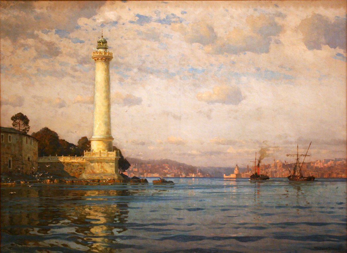 Ahırkapı Lighthouse at sunset on the Istanbul coast