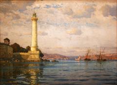Ahırkapı Lighthouse at sunset on the Istanbul coast