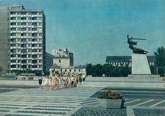 Plac Teatralny square in Warsaw during the 1960s with buildings and people