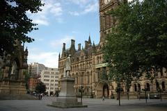 Albert Square in Manchester with historic buildings and a clock tower