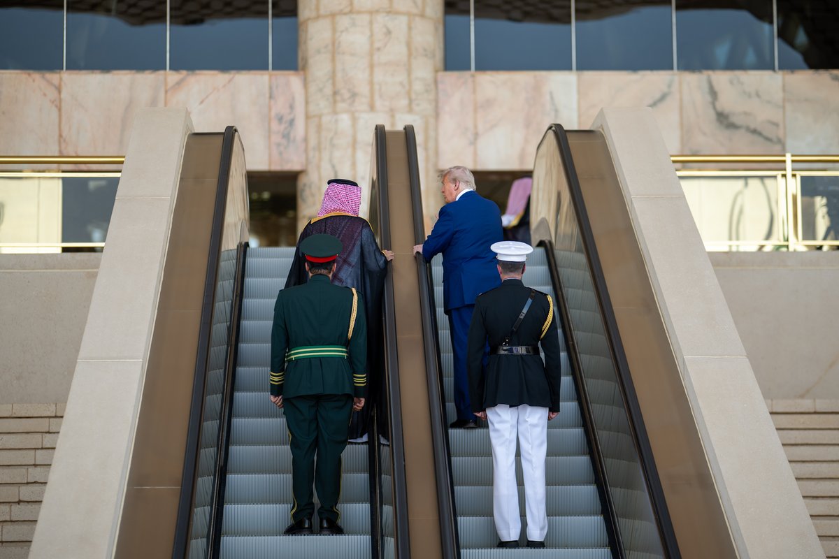 President Donald Trump disembarking Air Force One at King Khalid International Airport in Riyadh on May 13, 2025