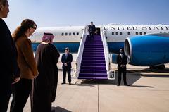 Secretary Marco Rubio greeted by Saudi Arabia's Deputy Minister for Protocol Affairs Abdulmajeed al-Smari at King Khalid International Airport in Riyadh