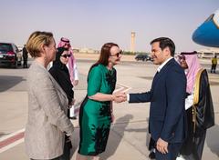 Secretary Marco Rubio arriving at King Khalid International Airport in Riyadh, greeted by CDA Alison Dilworth and A/DCM Shannon Dolan