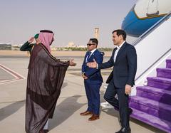 Secretary Marco Rubio arriving at King Khalid International Airport in Riyadh, greeted by MFA Undersecretary Abdulmajeed bin Rashid Al-Samari