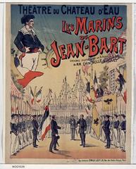 Vintage lithographic poster for Théâtre du Chateau d'Eau showing sailors of the ship Jean-Bart from 1892