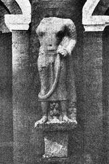 Kausambi Yaksha statue inscribed with Kanishka Year 2, showing a Bodhisattva standing on a pile of lotus flowers