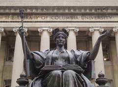Alma Mater statue in front of Low Memorial Library at Columbia University campus