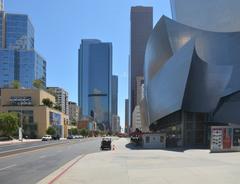 Grand Avenue view from Walt Disney Concert Hall in Los Angeles with cityscape in July 2022