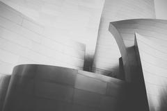 Black and white photo of Walt Disney Concert Hall architecture