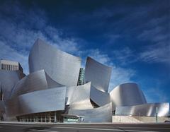 Walt Disney Concert Hall exterior view with its unique curved stainless steel architecture in Los Angeles
