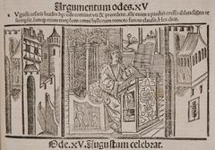 Woodcut illustration of Horace studying from Quintus Horatius Flaccus Opera, 1498