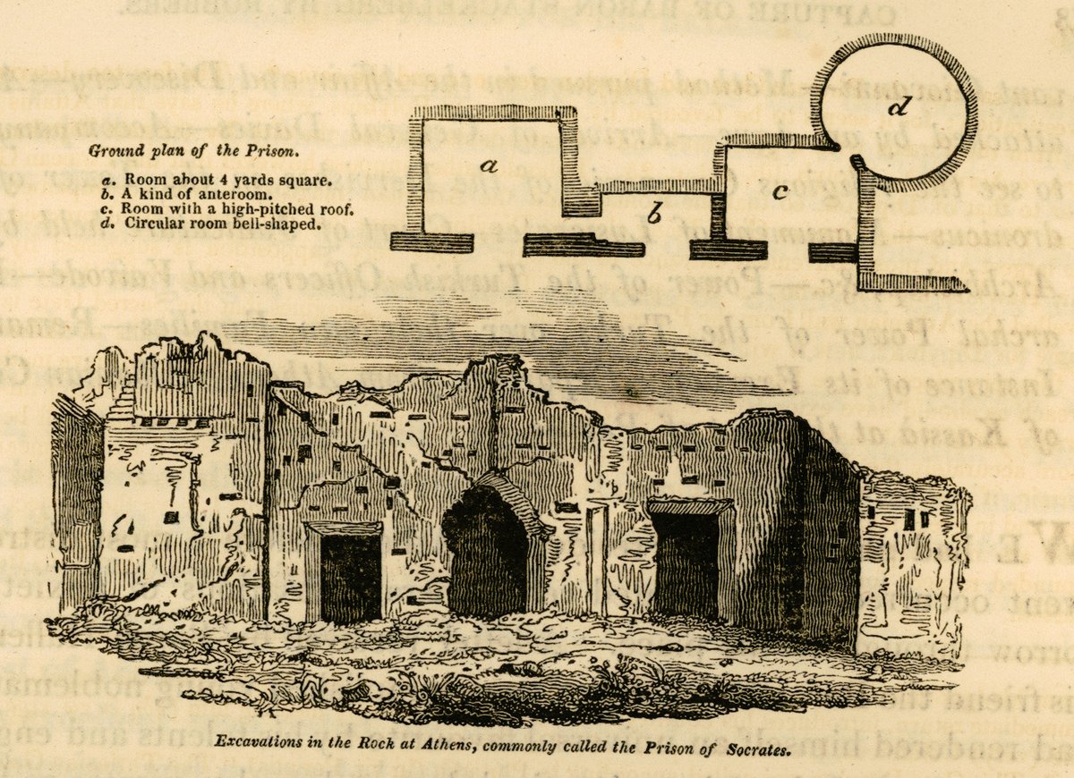 Excavations in the rock at Athens known as the Prison of Socrates, an 1820 engraving by Thomas Smart Hughes