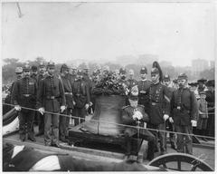 Liberty Bell being moved on a wagon escorted by uniformed militia