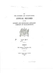 Cover page of the 279th Annual Record of the Ancient and Honorable Artillery Company of Massachusetts from 1918