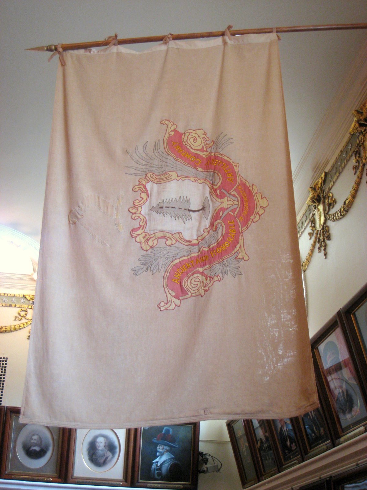 Flag of the Ancient and Honorable Artillery Company of Massachusetts displayed in the museum at Faneuil Hall Boston