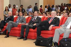 U.S. diplomats including Ambassador Peter Burleigh and Secretary Hillary Clinton speaking at Anna Centenary Library Chennai India 2011