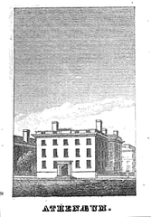 Engraving of the former Boston Athenaeum building on Pearl Street, Boston, from 1838