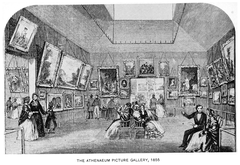 Vintage black and white illustration of the Boston Athenaeum building on Beacon Street in 1855