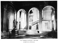 Historical black and white illustration of Boston Athenaeum on Beacon Street from the 1880s