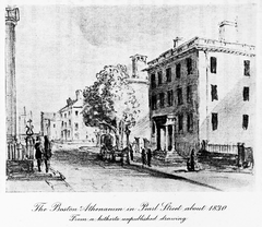 Former building of the Boston Athenaeum on Pearl Street in Boston, 1830