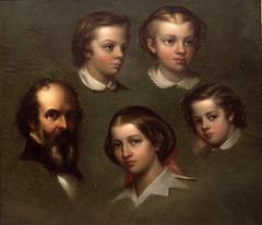 Portrait of artist Cephas Giovanni Thompson with his wife and three children, oil on paper covered panel, circa 1857