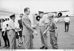Lieutenant General Tran Ngoc Tam greeting Defence Minister Malcolm Fraser at Tan Son Nhut airport in April 1970