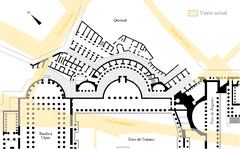 Approximate plan of Trajan's Market showing ancient layout and current street alignment