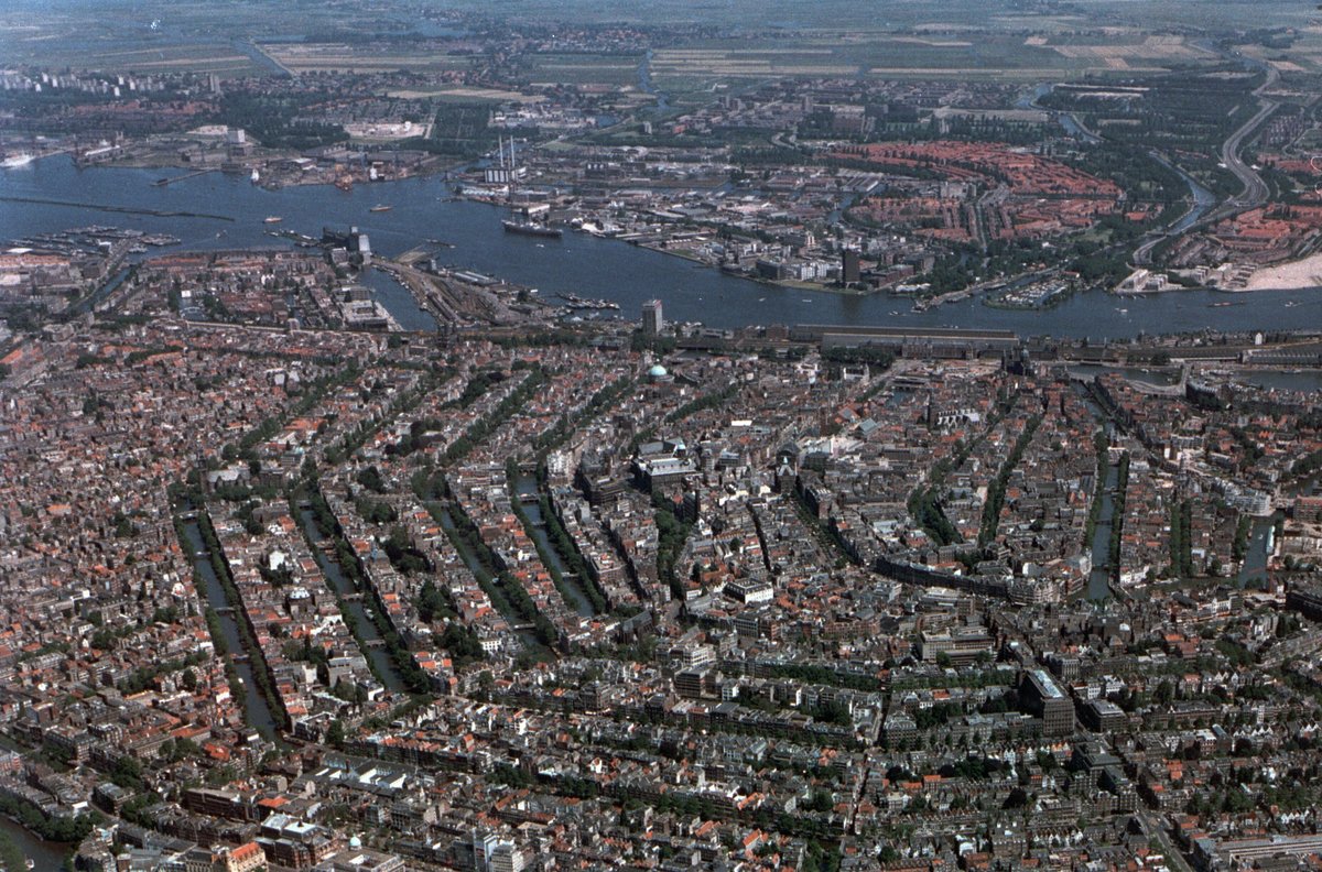 Aerial photo of Grachtengordel canal belt in Amsterdam, Netherlands