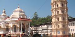 Mangueshi Temple Hindu temple in Old Goa with traditional architecture and tourists