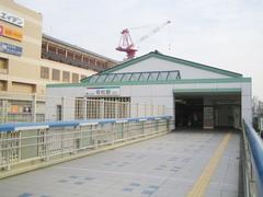 Exterior view of Arimatsu Station building in Nagoya, Aichi, Japan showing traditional Japanese architectural elements