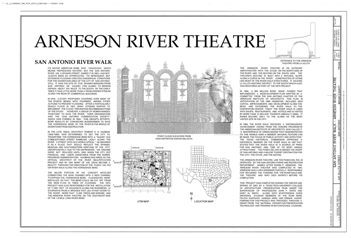 Architectural cover drawing of San Antonio River Walk at 418 Villita Street in San Antonio, Texas