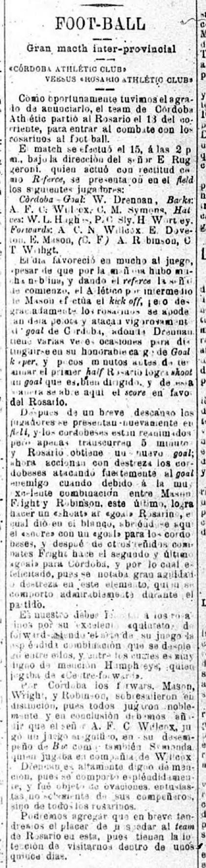 Historic cricket match between Rosario Athletic Club and Córdoba Athletic Club in Rosario, Argentina