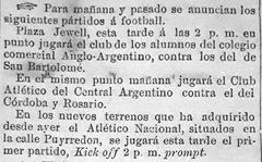 Historical football matches announcement in La Capital newspaper Rosario 1897 featuring early Newell's Old Boys and Rosario Central games