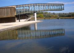 Centro Ataria Interpretation Center for Salburua Wetlands in Vitoria-Gasteiz surrounded by green wetlands and water