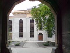 White Stork Synagogue entrance in Krakow Poland with a decorative stone facade