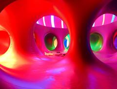 Colorful illuminated arboreal art installation at ACMI in Melbourne, Australia at night