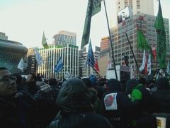 Korean Confederation of Trade Unions members holding protest signs during 2013 general strike