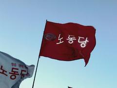 Korean Confederation of Trade Unions General Strike with Korean Labor Party Flag on December 28, 2013