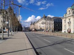 Scenic view of Luxembourg city with historic buildings and lush greenery in February