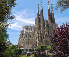 Sagrada Familia basilica with intricate towers and detailed architecture in Barcelona, Spain