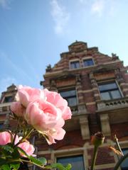 Traditional Amsterdam engineers house with distinct Dutch architecture