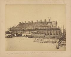 Construction of one of the two retort houses (distilleries) at the Westergasfabriek site of the Imperial Continental Gas-Association, circa 1884