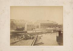 Machine building and boiler house with meter houses at Westergasfabriek under construction, Haarlemmerweg 4-10, Amsterdam, 1884