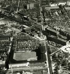 Aerial view of North Philadelphia featuring Shibe Park and Baker Bowl stadiums in 1929