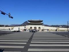 Gwanghwamun gate covered in light snow on the first day of winter 2023
