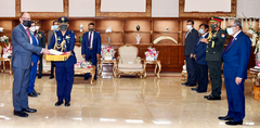 U.S. Ambassador Peter Haas presenting credentials to Bangladesh President Md. Abdul Hamid at Bangabhaban