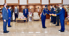 U.S. Ambassador Peter Haas presenting credentials to Bangladesh President Md. Abdul Hamid at Bangabhaban