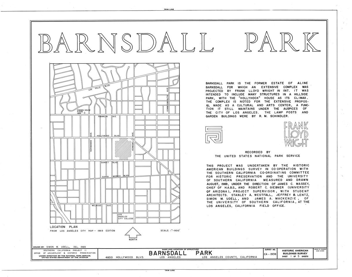 Historic black and white image of Barnsdall Park and surroundings at 4800 Hollywood Boulevard, Los Angeles
