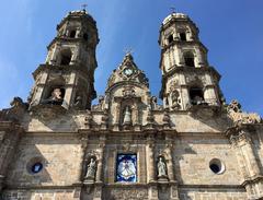 Basilica of Our Lady of Zapopan exterior facade with clear blue sky